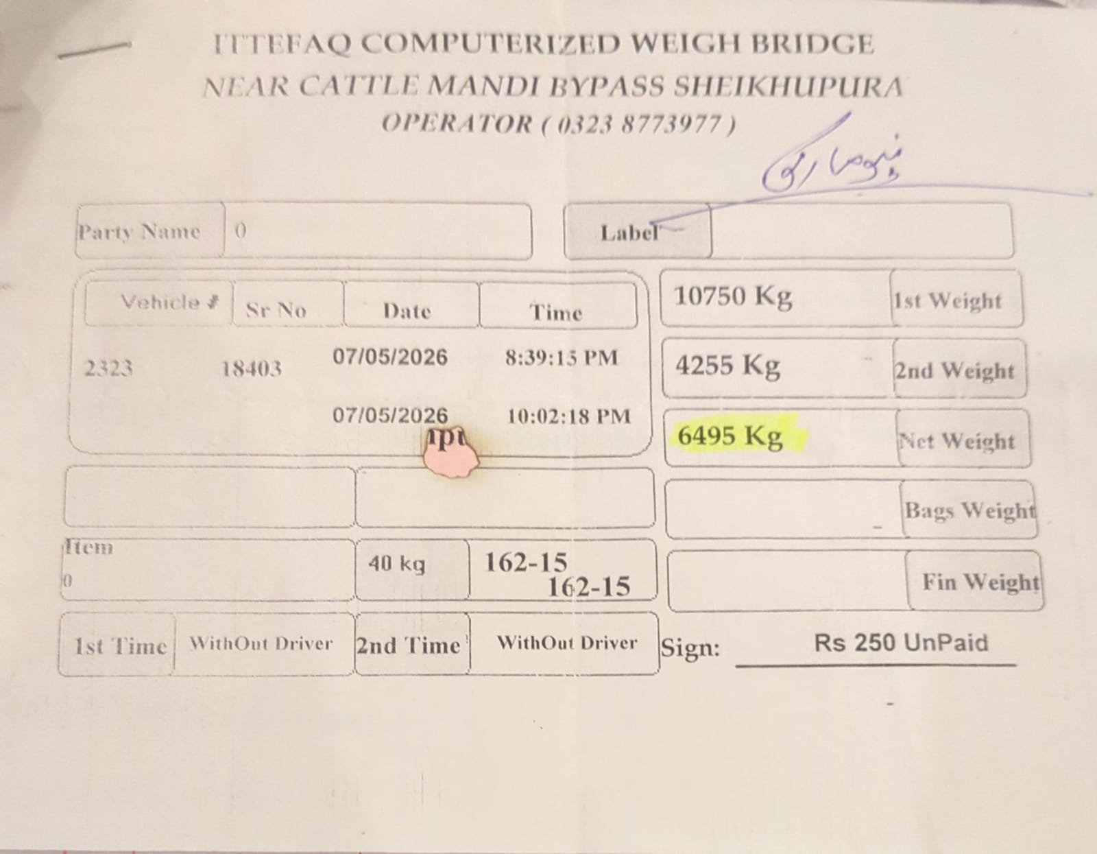 Weight Slip 1