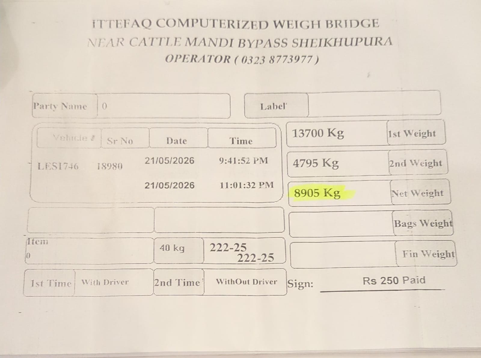 Weight Slip 4
